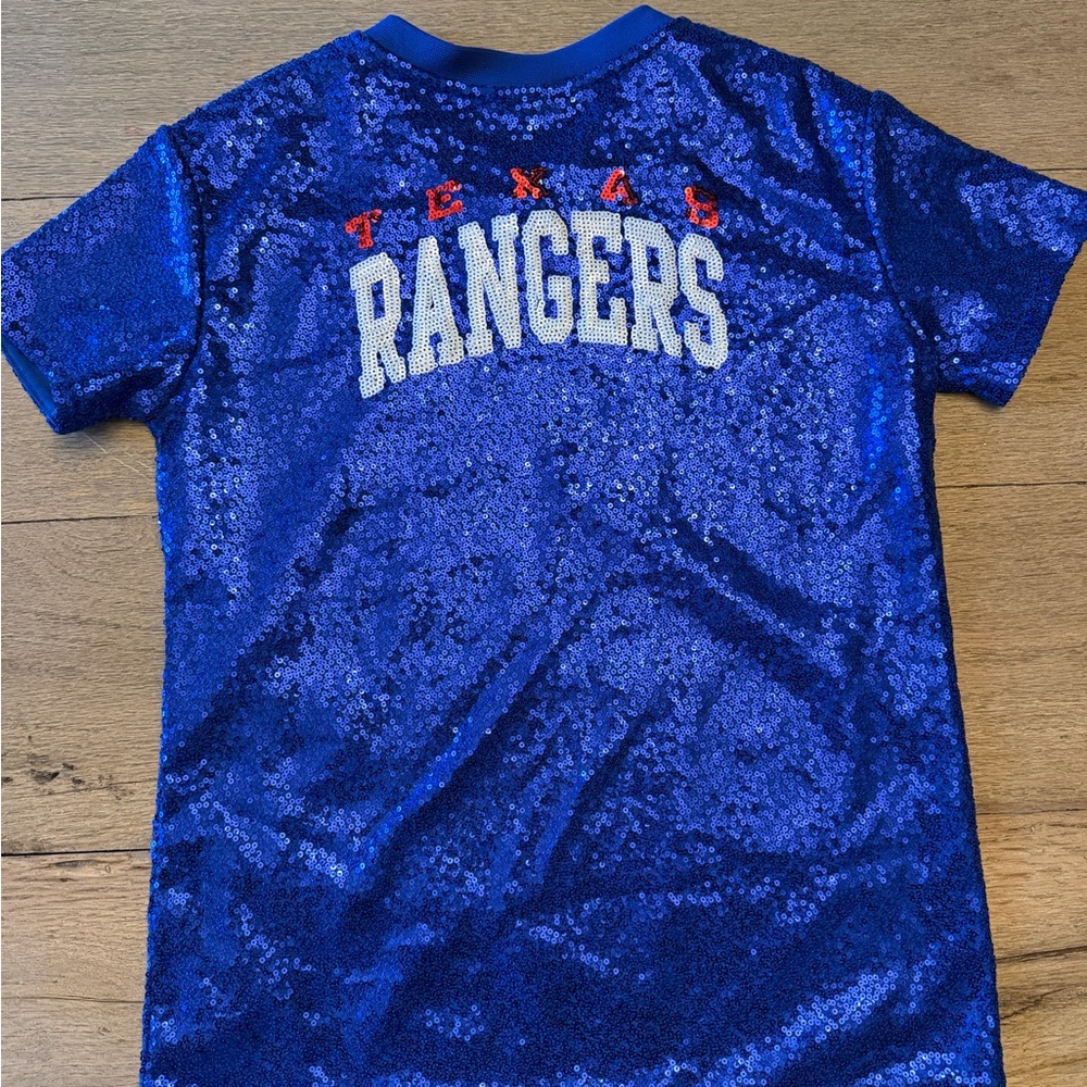 Texas Rangers Blue Sequin Kids Tee - Picture 3 of 4